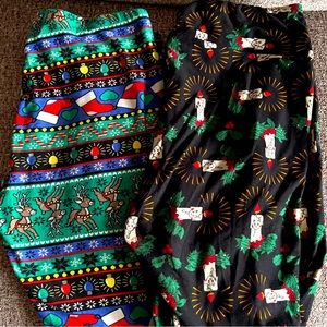 2 pr of Christmas leggings LulaRoe TC